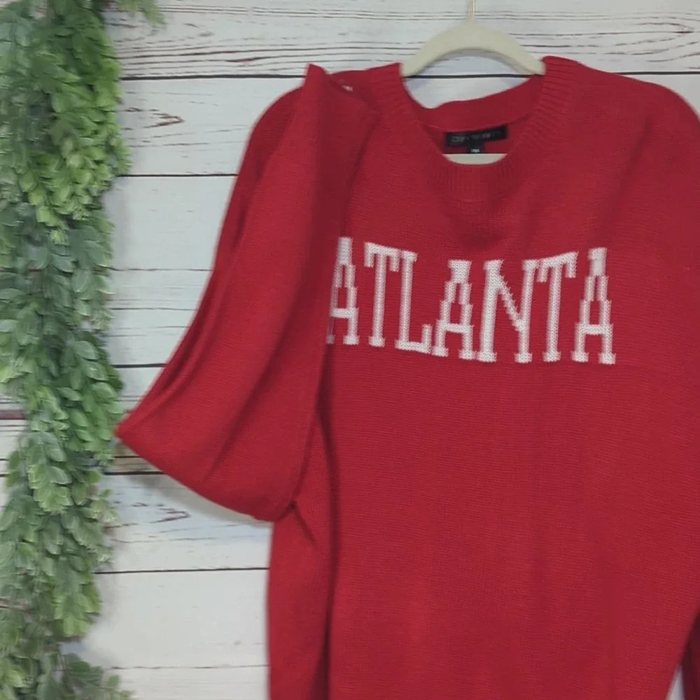 Red Sweater Atlanta and White‎ Oversized Romantic Slouchy Women's Sweater 2X